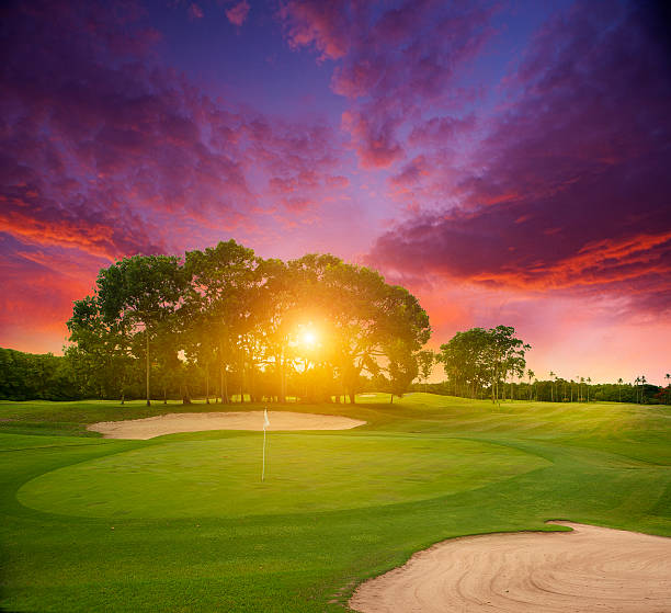 istock Sunset over a field of golf 188083597