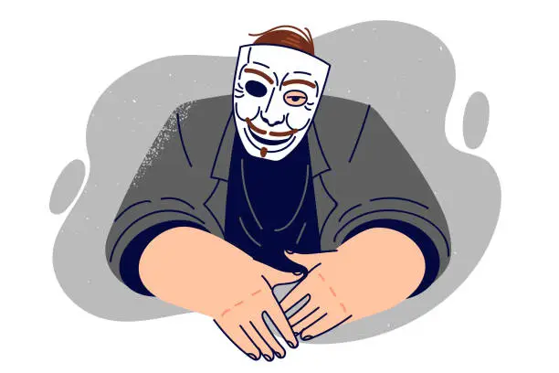Vector illustration of Anonymous man with mask on face, wanting to deceive you and drag into criminal activity
