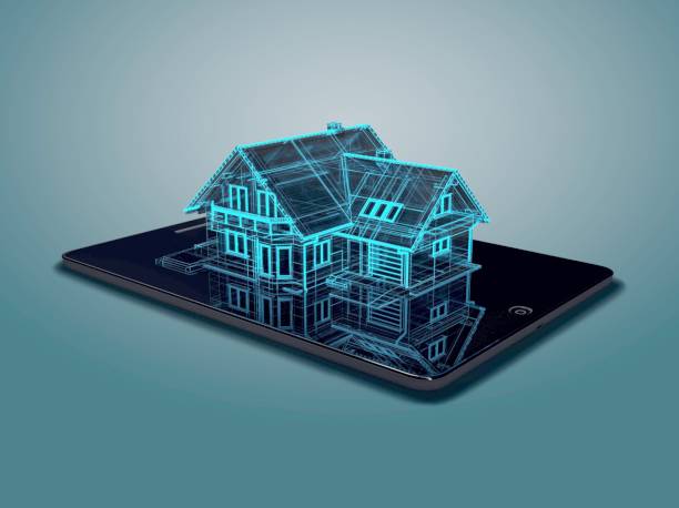 istock Tablet with home icon hologram 1880854726
