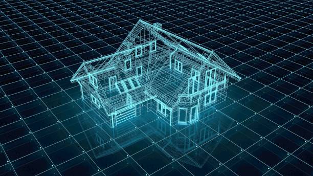 istock 3d Hologram of a luxury home over blueprints 1880871240