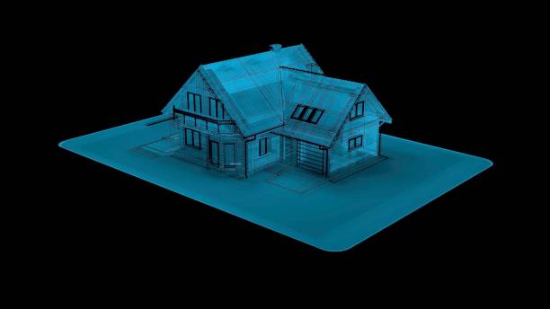istock 3d Hologram of a luxury home over blueprints 1880871241