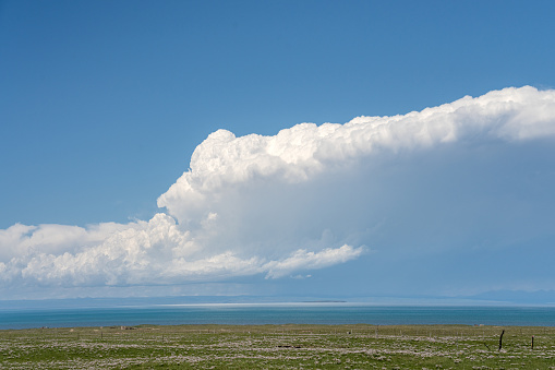 White cloud in the blue sky. Summer. Web bsnner.