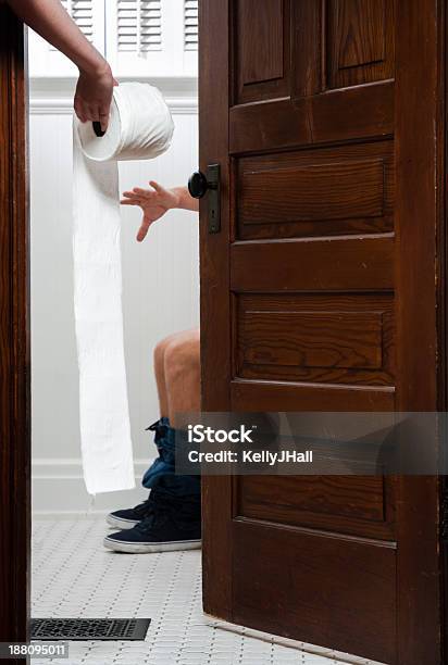 Funny Bathroom Collaboration Stock Photo - Download Image Now - Toilet Paper, Passing - Giving, Passing - Sport