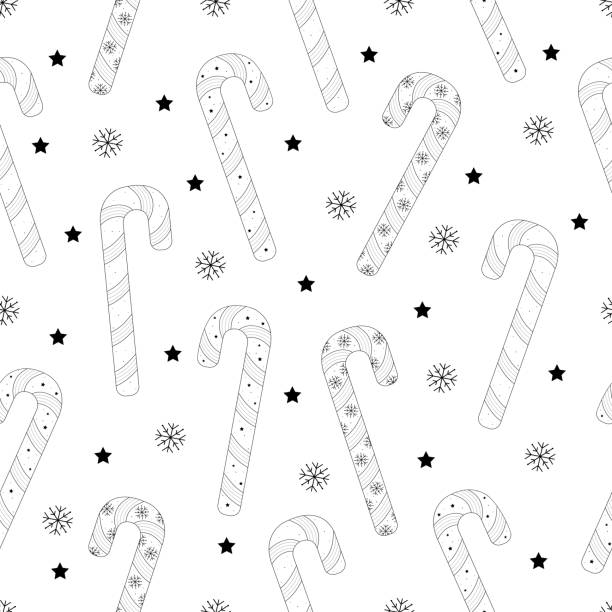 キャンディケインシームレスパターン - white background backgrounds star shape shape点のイラスト素材／クリップアート素材／マンガ素材／アイコン素材