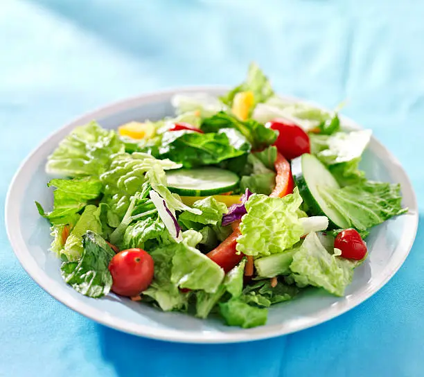 close up photo  of a garden salad with fresh vegetables with copy space composition