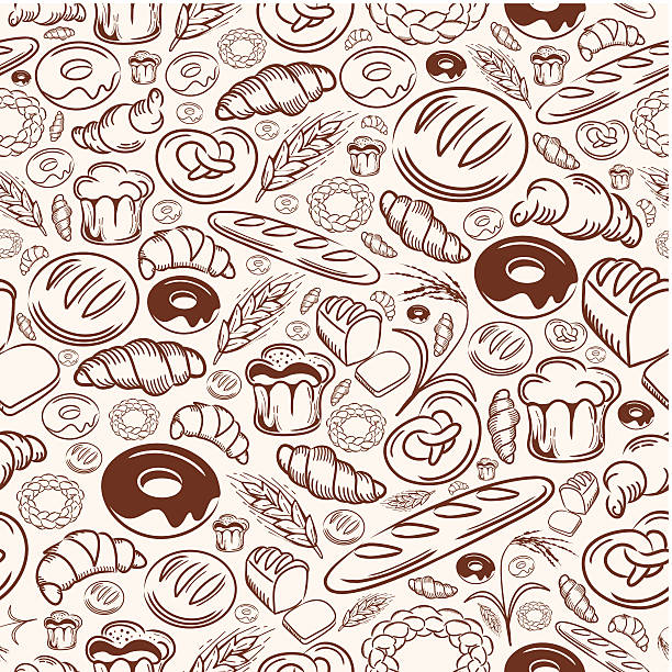 bäckerei nahtlose muster - bread baked illustration and painting vector stock-grafiken, -clipart, -cartoons und -symbole