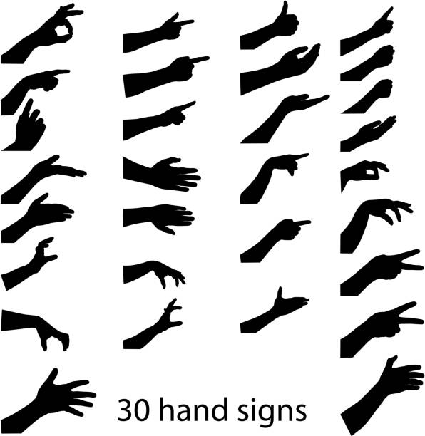 руки знак - pointing human hand aiming human finger stock illustrations