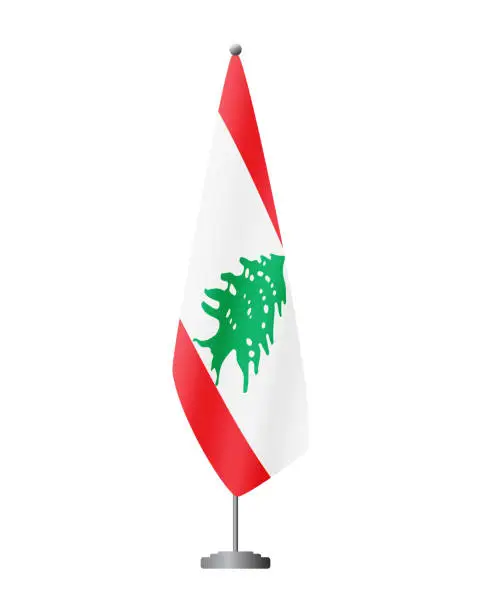 Vector illustration of Lebanon flag on flagpole for official meetings, transparent background, vector