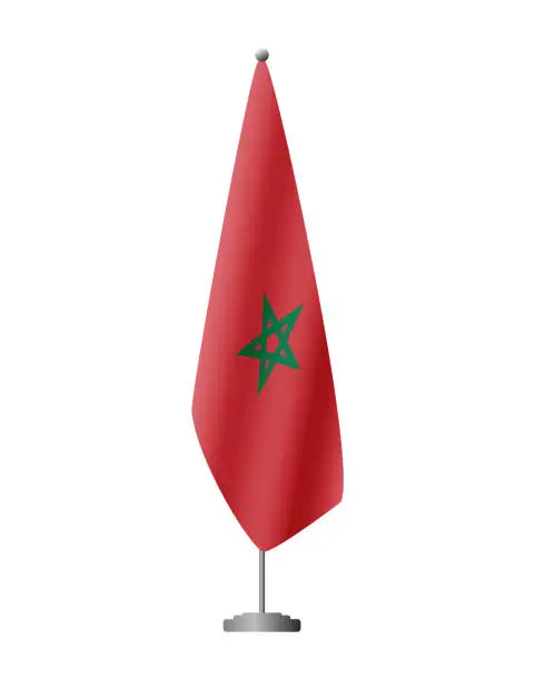 Vector illustration of Morocco flag on flagpole for official meetings, transparent background, vector