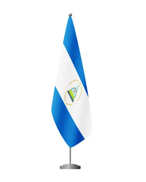 Vector illustration of Nicaragua flag on flagpole for official meetings, transparent background, vector