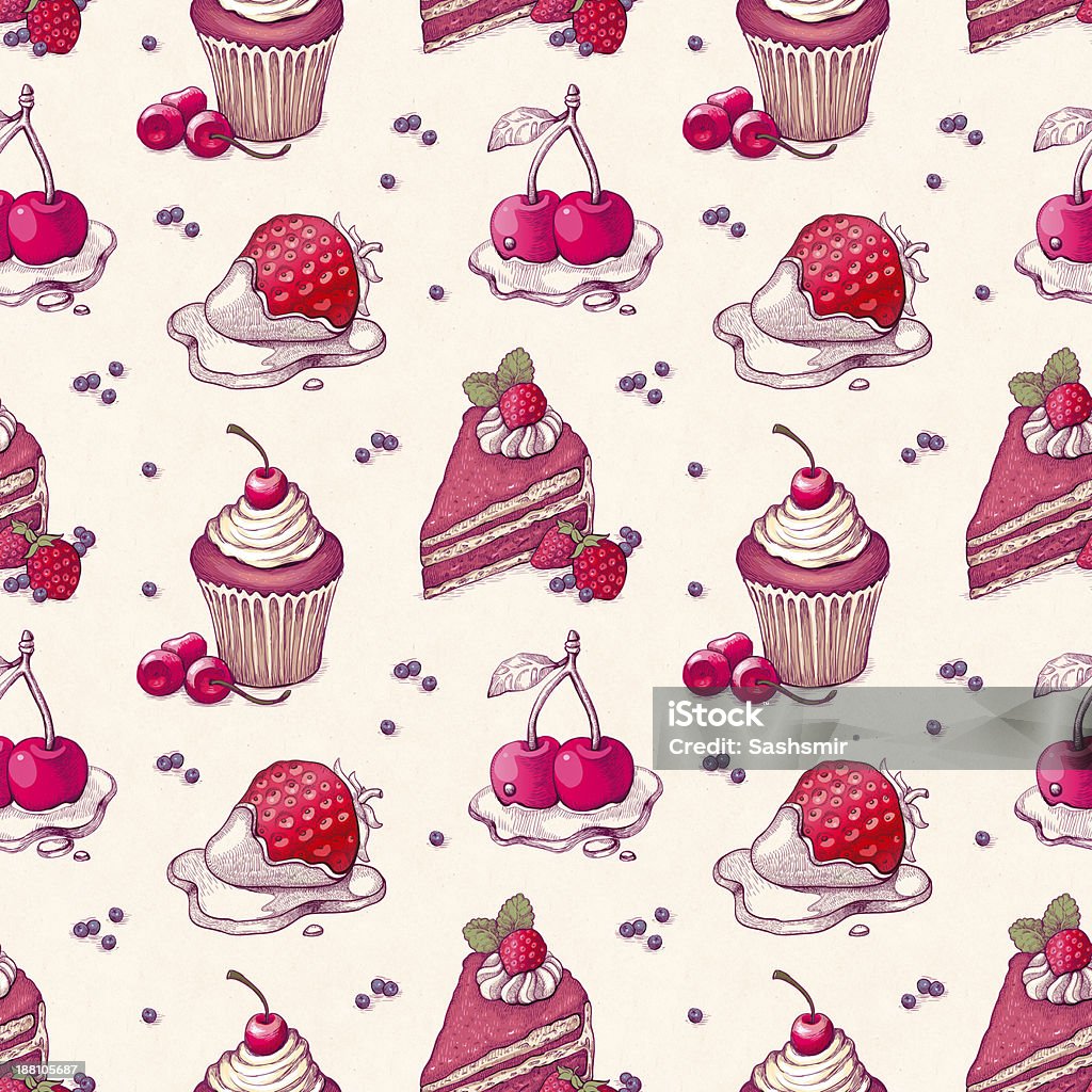 Hand drawn pattern with cake illustrations Art Product stock illustration