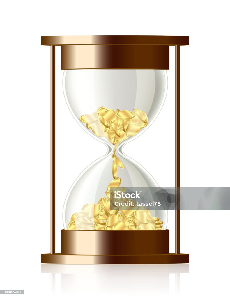 Время-деньги-ВЕКТОР Песочные часы с монетами - Векторная графика Банковское дело роялти-фри