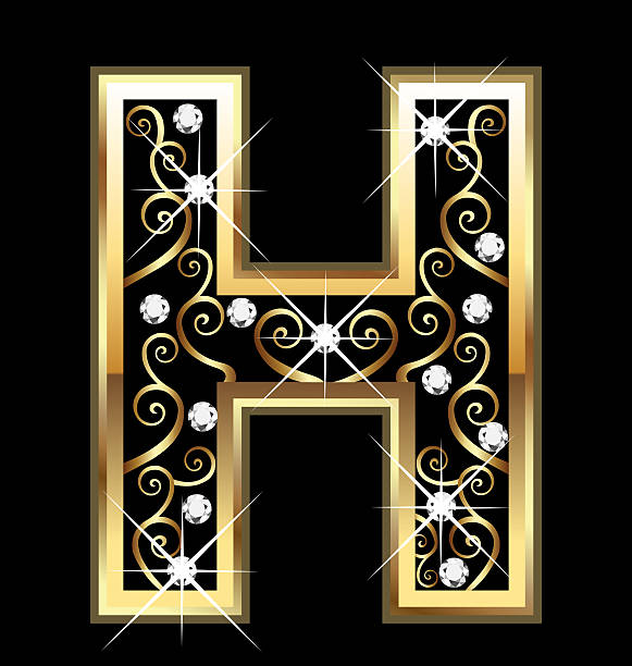 ilustrações de stock, clip art, desenhos animados e ícones de letra ouro com ornamentos swirly h - diamond letter h alphabet text