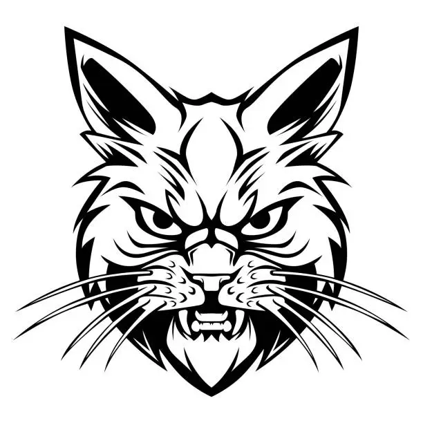 Vector illustration of Cat with angry face drawing vector illustration artwork black and white