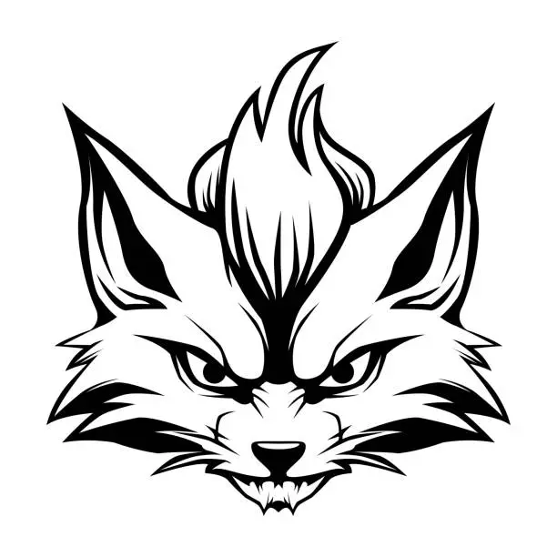 Vector illustration of Kitsune japanesee fox drawing head vector illustration