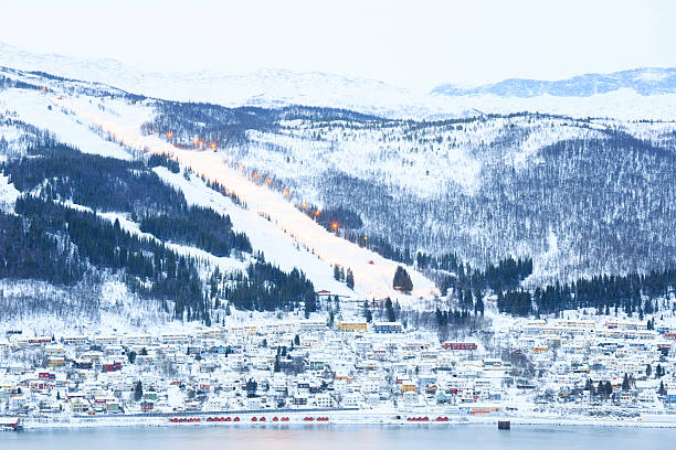 Narvik Cityscape Skiing stock photo