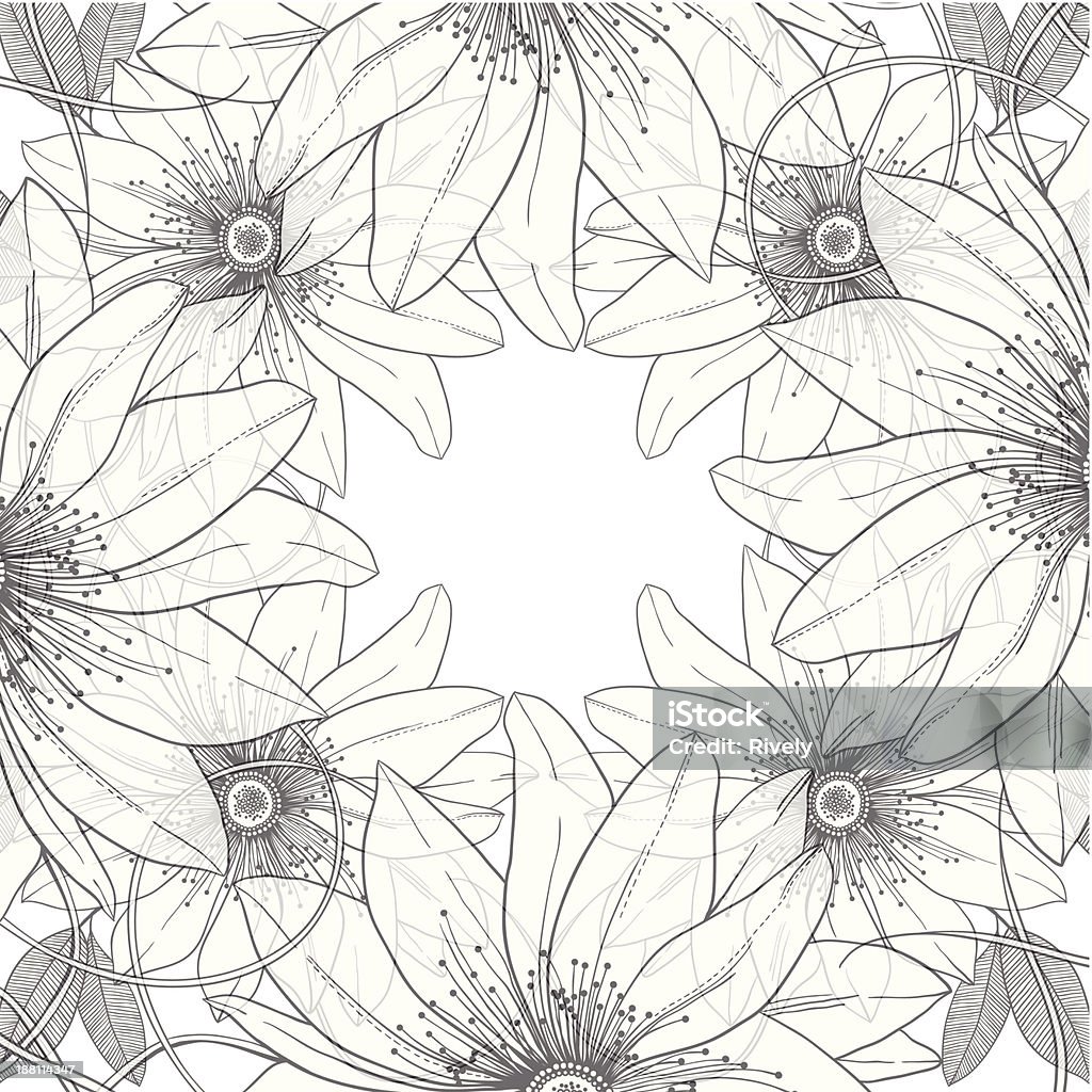 モノクロレトロなビンテージベクトルフレームの抽象的な花と葉 - イラストレーションのロイヤリティフリーベクトルアート