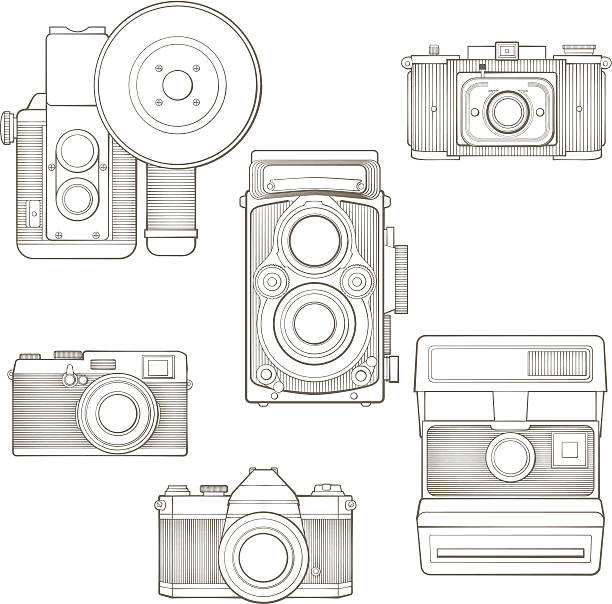 Vintage photo cameras set. Vector illustration. vector art illustration