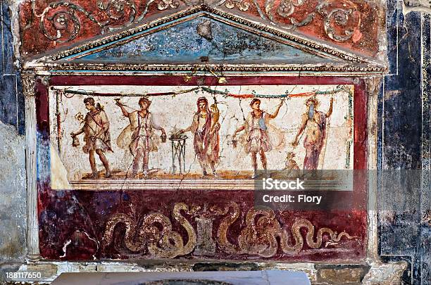 Lararium In Tavern Of Vetutius Placidus Pompei Stock Photo - Download Image Now - Pompeii, Fresco, Roman