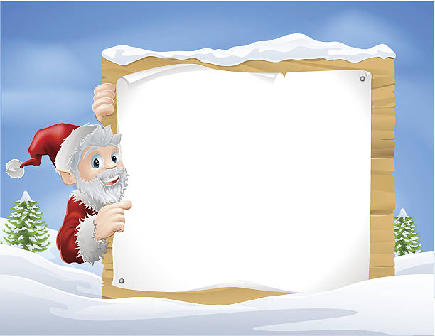 산따 크리스마스 팻말 인공눈 장면 - chris snow stock illustrations