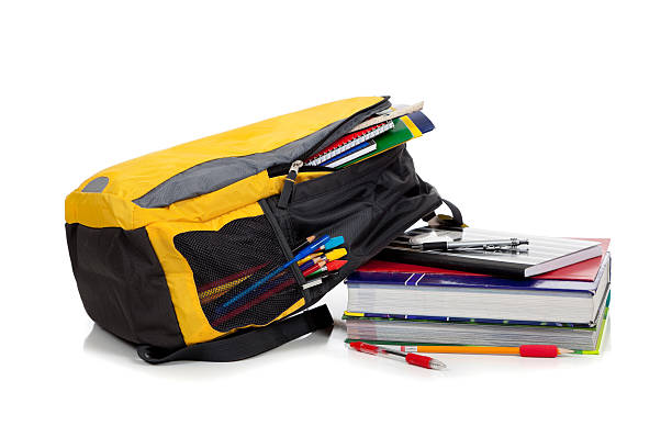 istock Yellow backpack with school supplies 188120052
