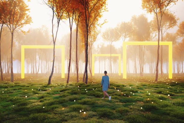 istock Woman walking in fantasy forest 1881202806