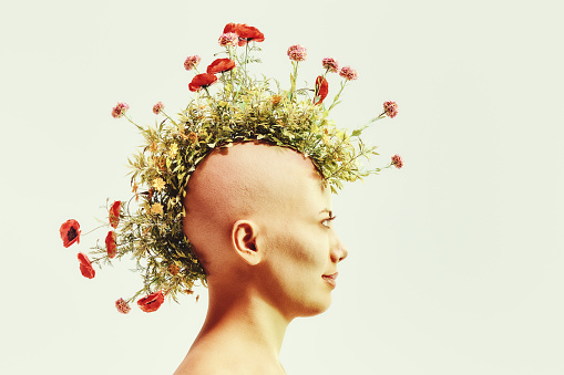 Abstract surreal hairstyle. 3D generated image.