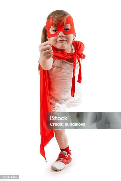 Superhero Girl In A Red Stock Photo - Download Image Now - 6-7 Years, Achievement, Activity