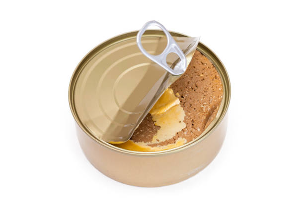 istock Opened Tin Can with Chicken Liver Pate Isolated on White Background 1881251221