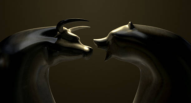 bull and bear market trend d'bronzo - stock market bull bull market bear foto e immagini stock