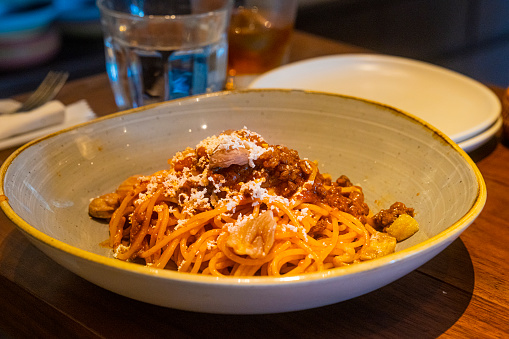 Bolognese served in a cafe