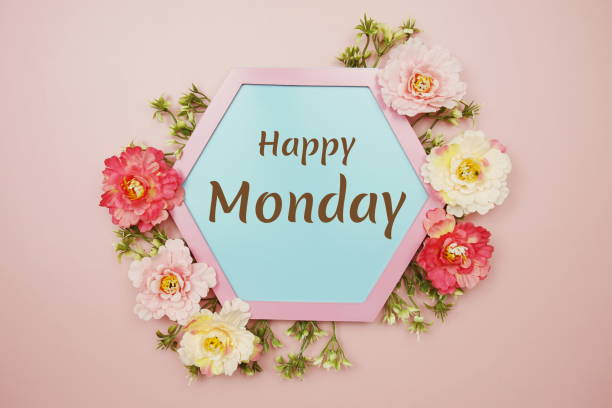 istock Happy Monday typography text decorate with flower on pink background 1881347901