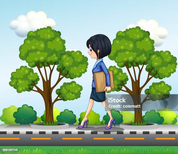 Girl Walking At The Street Seriously With Documents Stock Illustration - Download Image Now
