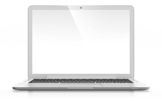 3D image of modern laptop with blank screen isolated on white