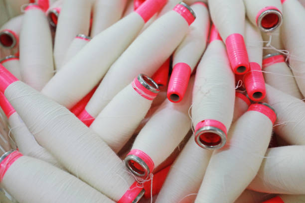 Cotton yarn is piled up in a spinning mill