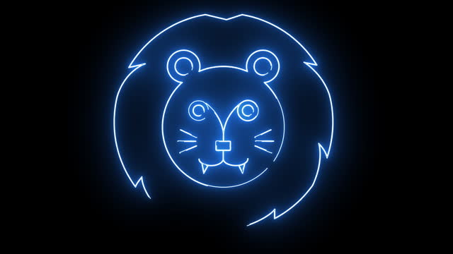 Animated lion head icon with a glowing neon effect