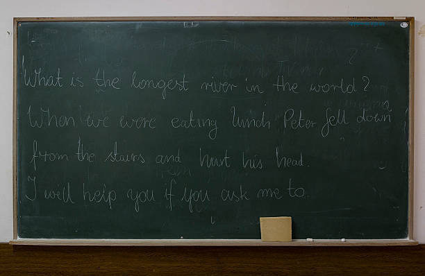 istock Traditional classroom blackboard with sponge, pieces of choke an 188141755