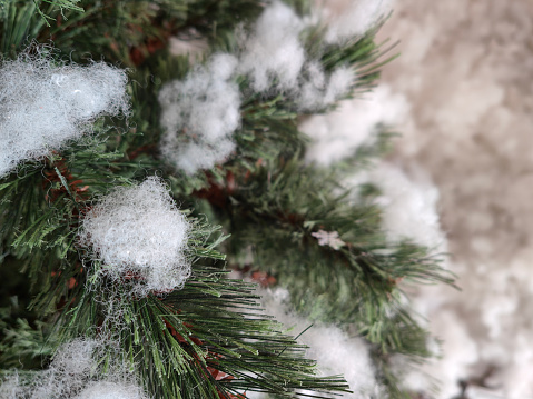 Focus scene on white Christmas tree