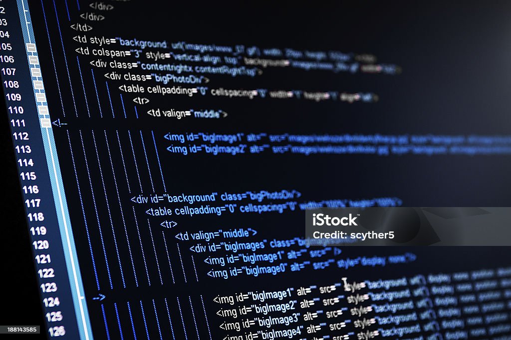 HTML web code Program code on a monitor Broadcast Programming Stock Photo