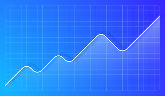 Business graph with blue gradient background on grid.