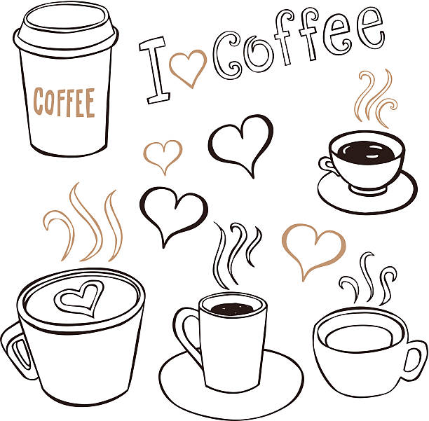 커피 doodles - coffee cafe latté cup stock illustrations