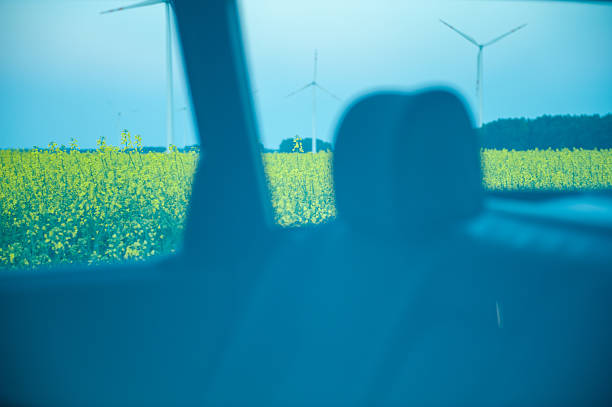 istock red car stands next to the field 188144451