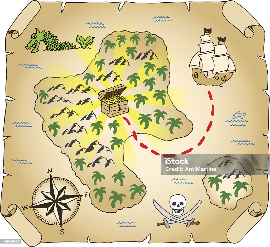 Dibujados a mano mapa del tesoro - arte vectorial de Mapa del tesoro libre de derechos