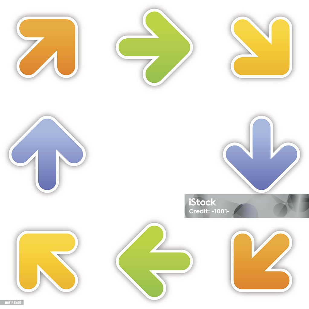 Flèche icône label en satin de couleur autocollant bouton web carré - clipart vectoriel de Aller de l'avant libre de droits