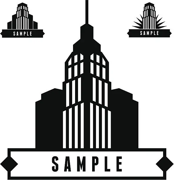 Vector illustration of label with skyscrapers
