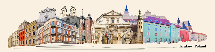 Contemporary art design or collage about Krakow, Poland
