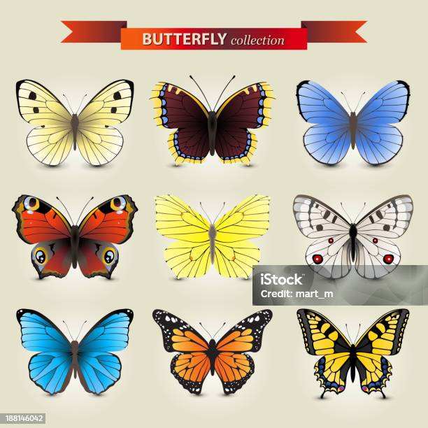 Ilustración de Colección De Mariposas y más Vectores Libres de Derechos de Mariposa pavo real - Mariposa pavo real, Ala de animal, Amarillo - Color