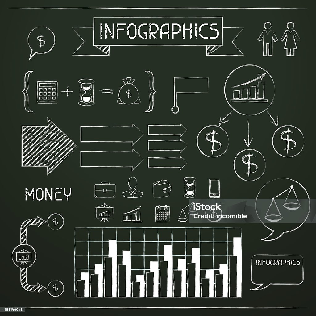 Set of chalkboard infographics and business icons. Vector stock vector