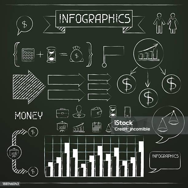 Set Of Chalkboard Infographics And Business Icons Stock Illustration - Download Image Now - Vector, Chalk Outline, Arrow - Bow and Arrow