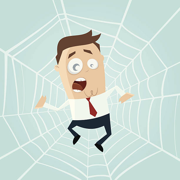 stockillustraties, clipart, cartoons en iconen met man trapped in spider's web - spider man